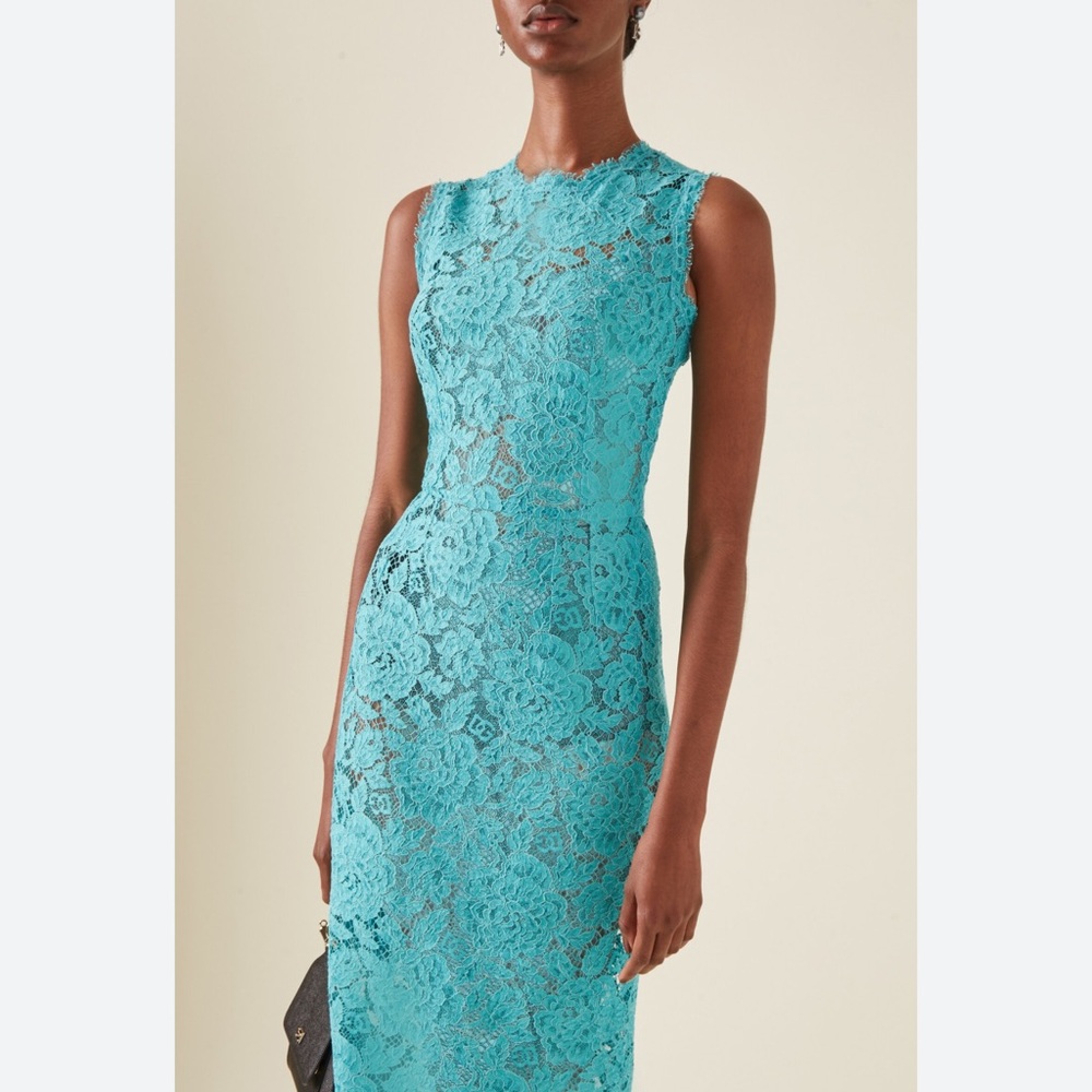 Dolce & Gabbana Turquoise Lace Midi Dress